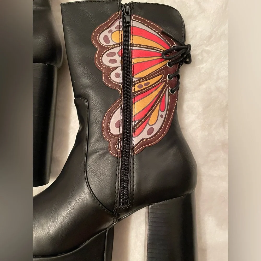 Dolls Kill Black Platform Boots - Whimsigoth Butterfly Boots Goth Boots